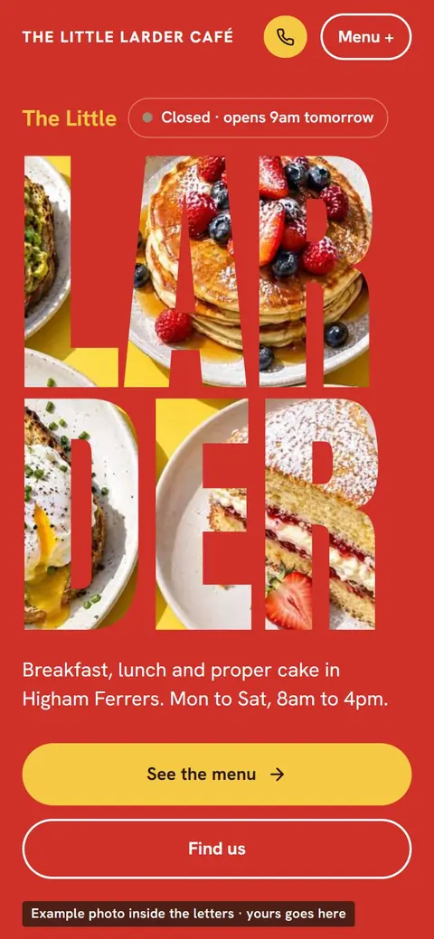 The Little Larder Café example site on a phone