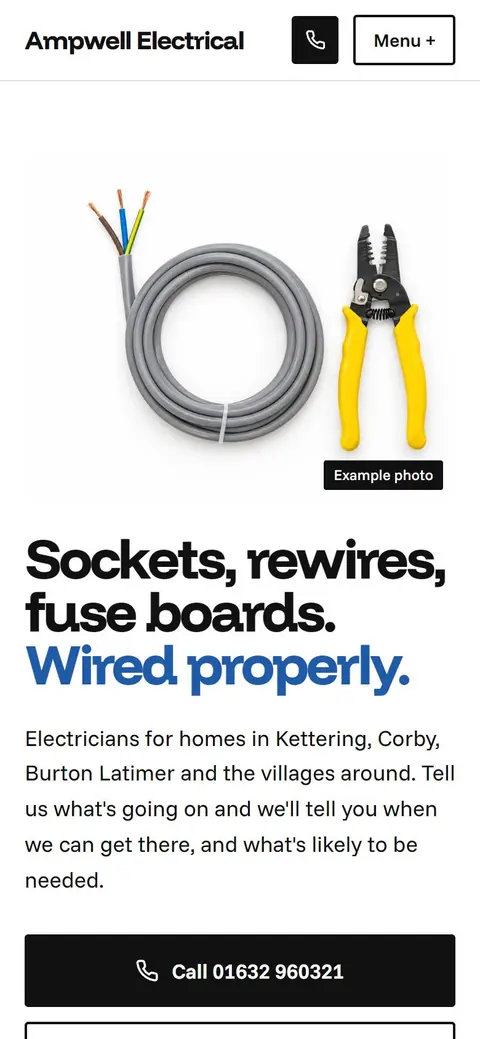 Ampwell Electrical example site on a phone