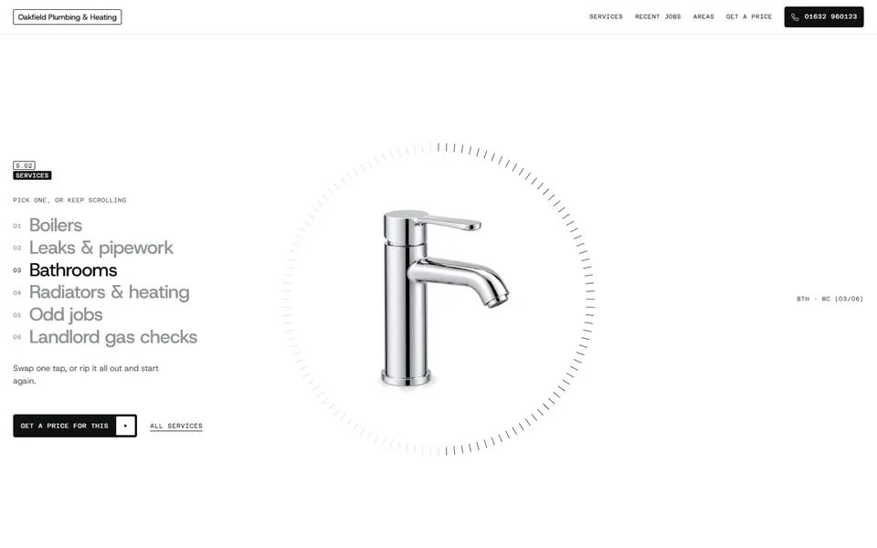 Oakfield Plumbing & Heating example site: services on the gauge dial