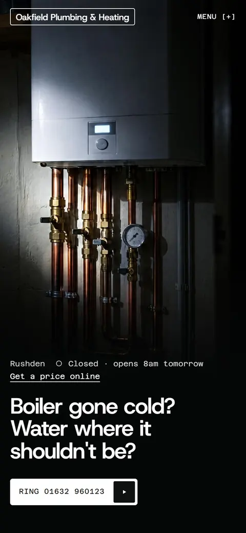 Oakfield Plumbing & Heating example site on a phone